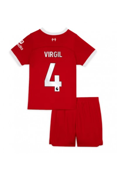 Liverpool Virgil van Dijk #4 Jalkapallovaatteet Lasten Kotipeliasu 2023-24 Lyhythihainen (+ Lyhyet housut)